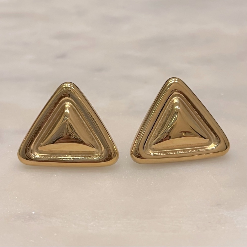 Gold Triangle Stud Earrings - image 1
